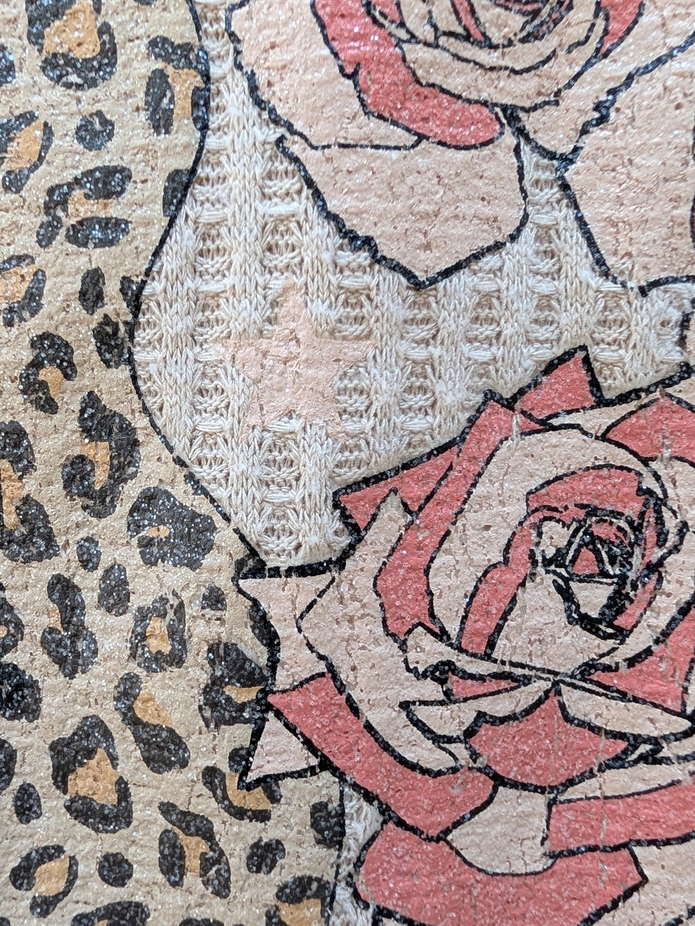 Cato Beige Nashville Graphic Waffle Knit Top XL Guitar Roses Animal Print - Picture 5 of 7